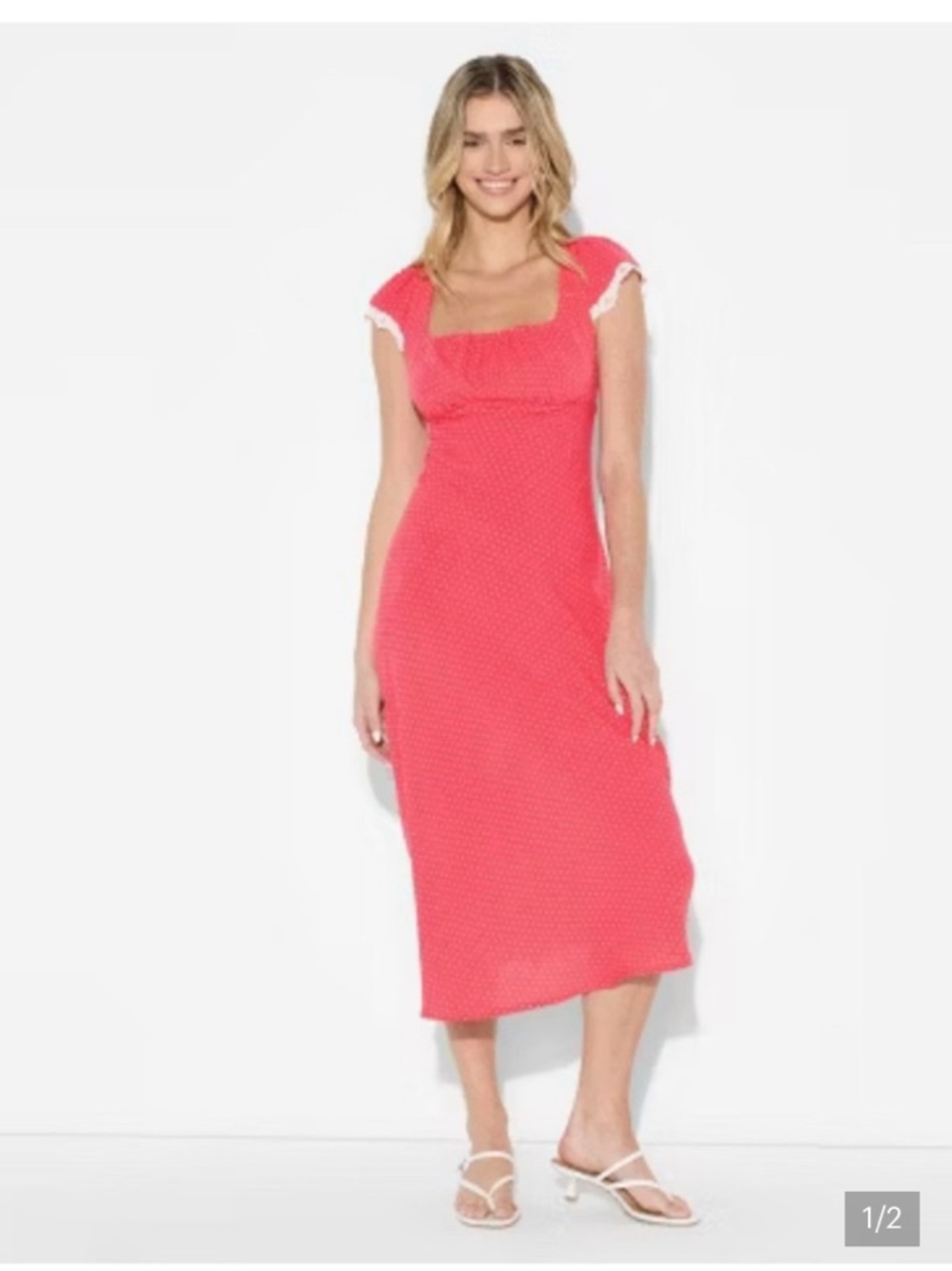 wild fable red Square-Neck Cap-Sleeve Midi Dress